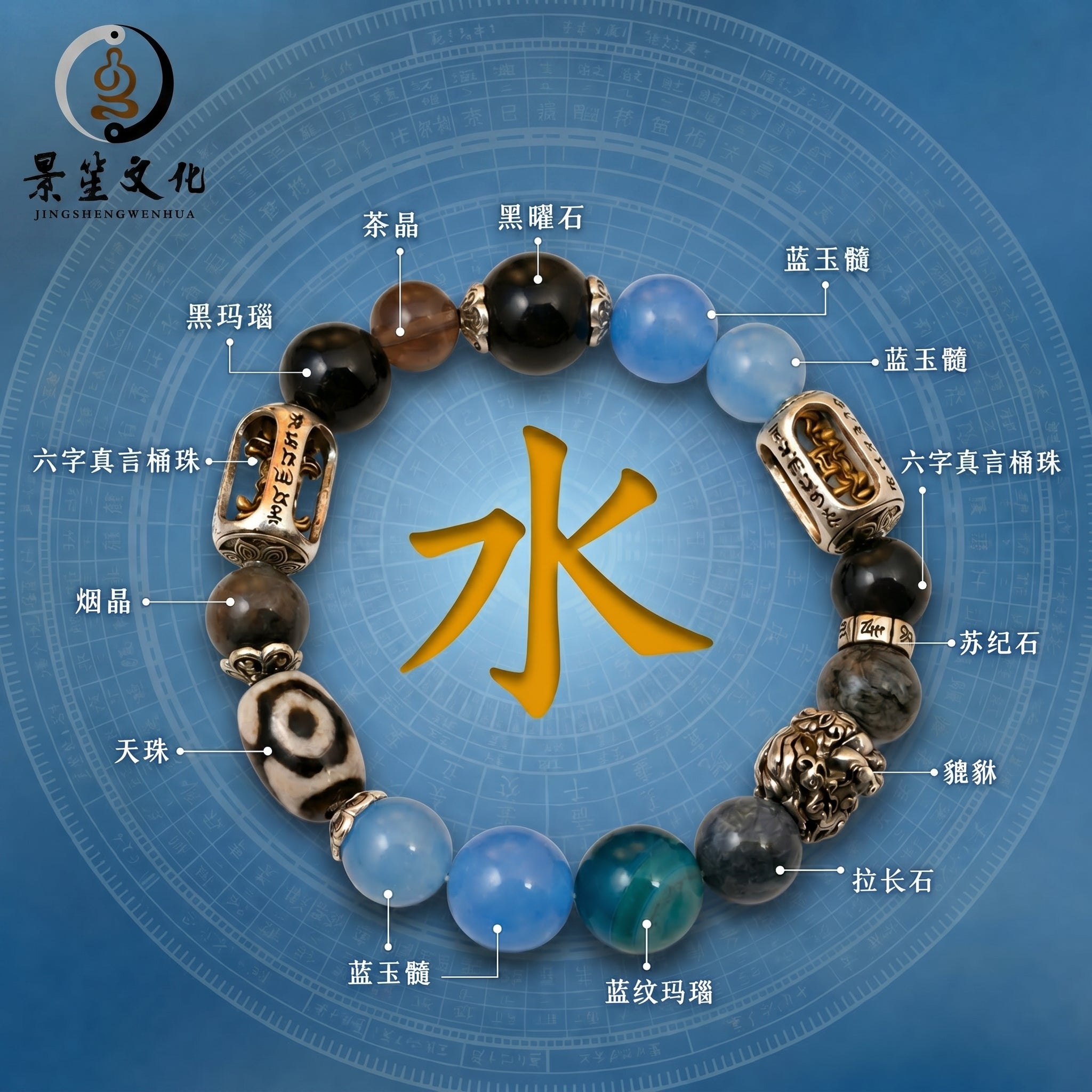五行互补-五路财神 天然多宝水晶手串