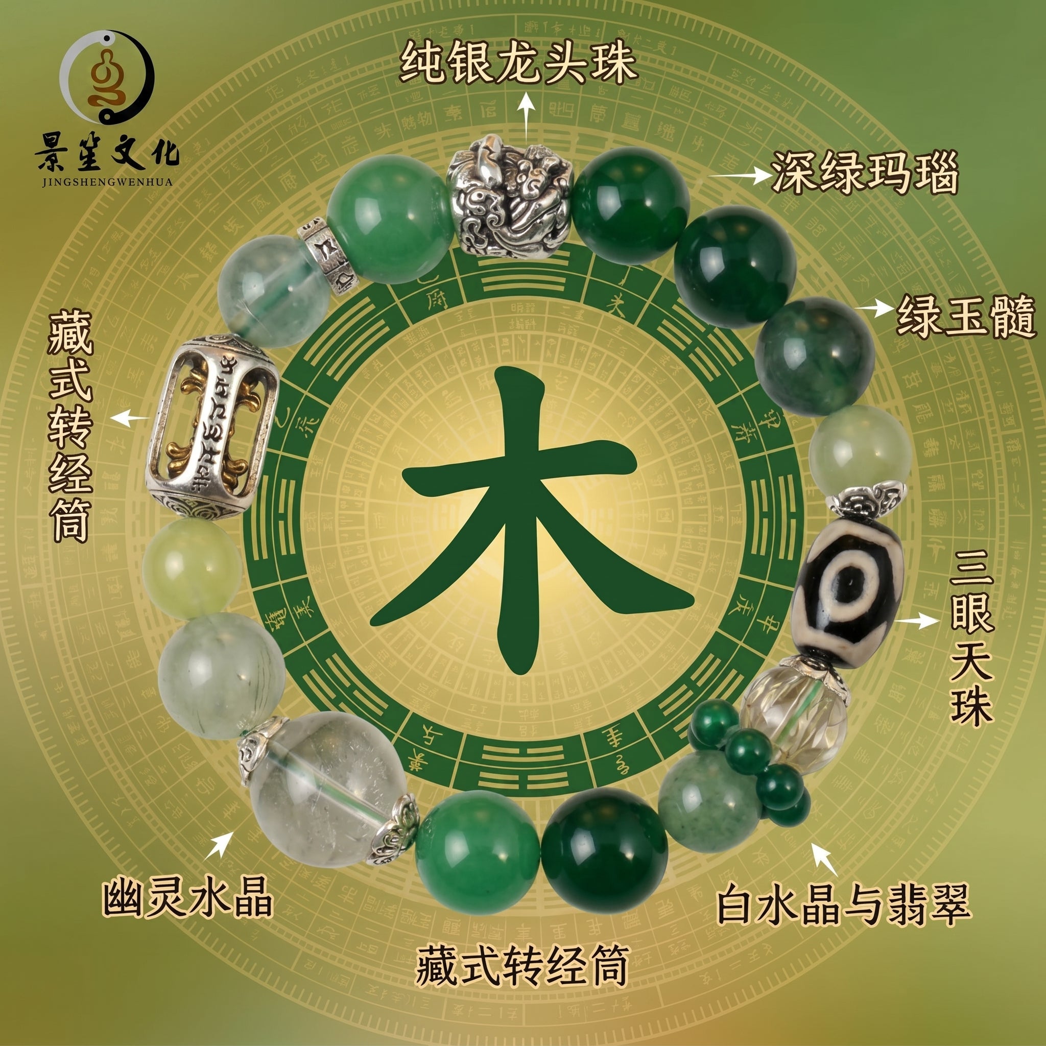 五行互补-五路财神 天然多宝水晶手串
